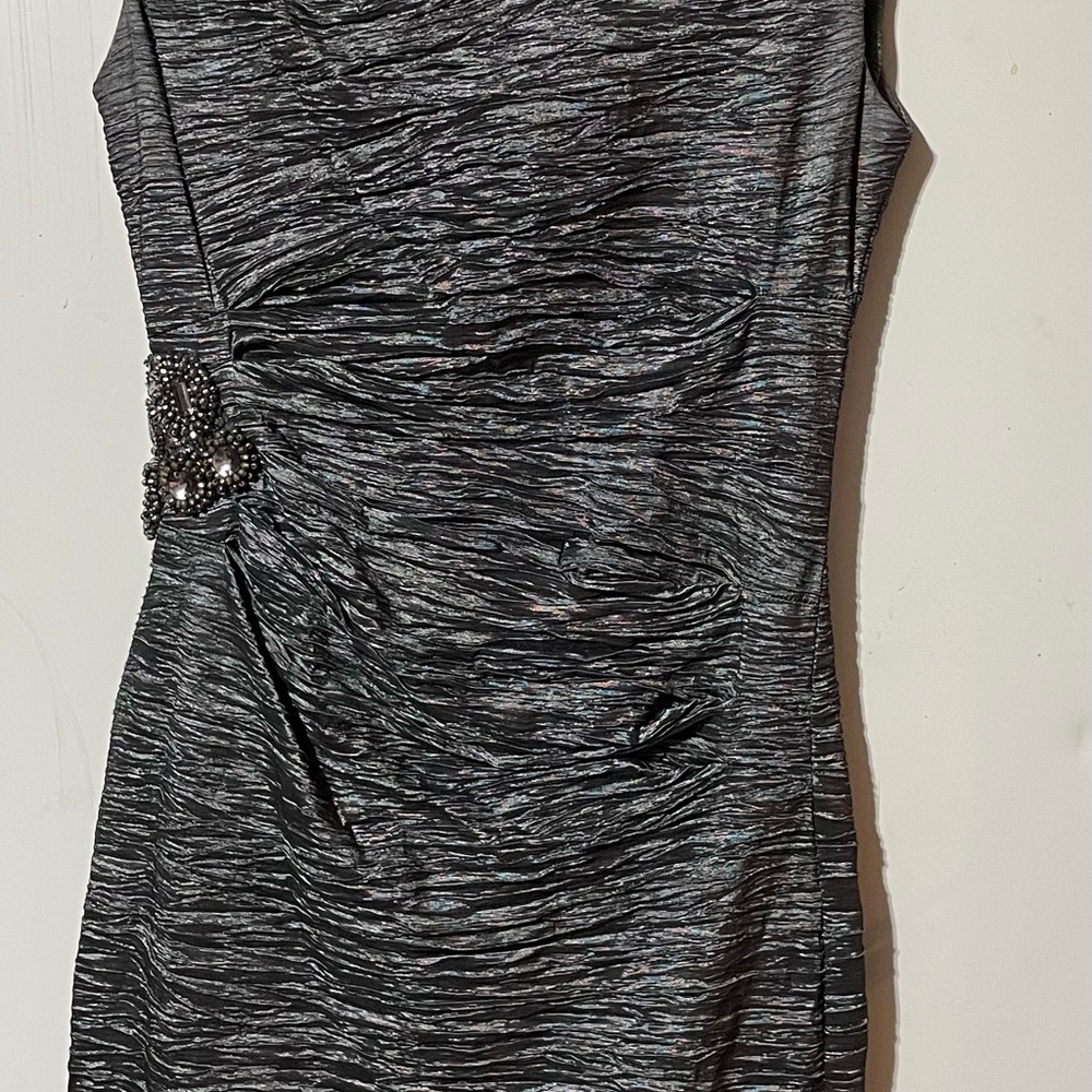 Calvin Klein Metal Grey Textured Sleeveless V-neck Dress